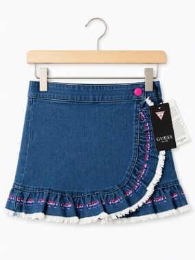 NWT Guess Jeans "Vintage" Ruffle Denim Wrap Skort 4 Years You Go Girl Boho